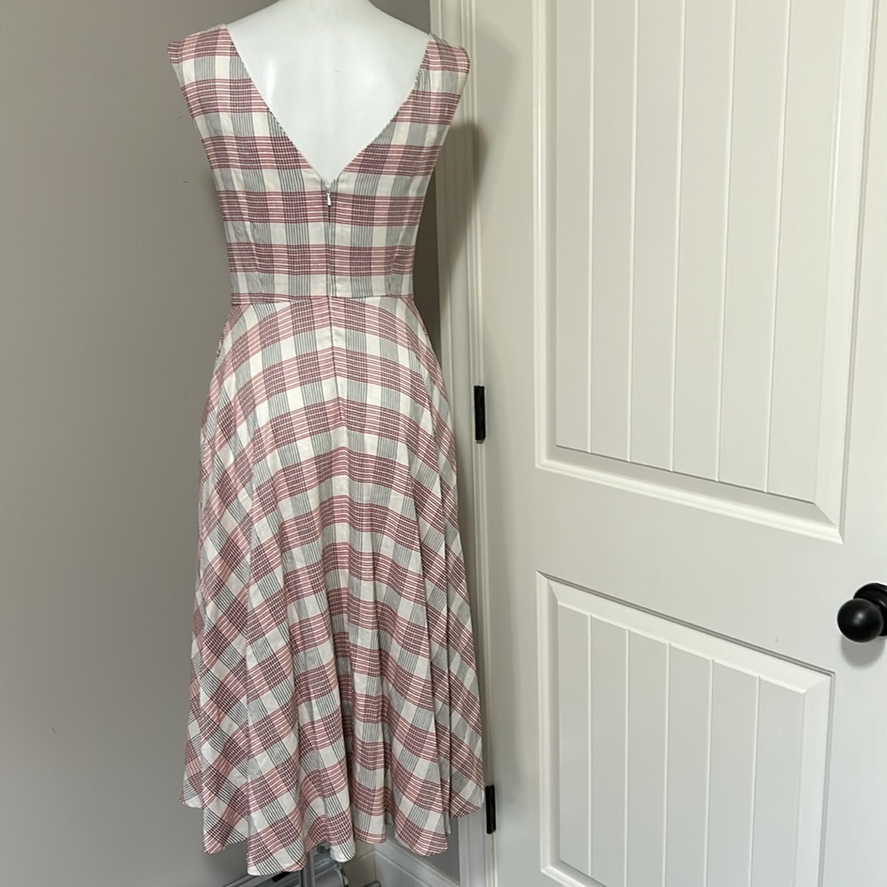 Veronica Beard Finn Checked Crepe Handkerchief Plaid Midi Dress Pockets Size 2 - Picture 8 of 16